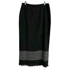 T. Garment Womens Maxi Skirt Gray Fringe Wool Lined Vintage Made in USA Size‎ 12